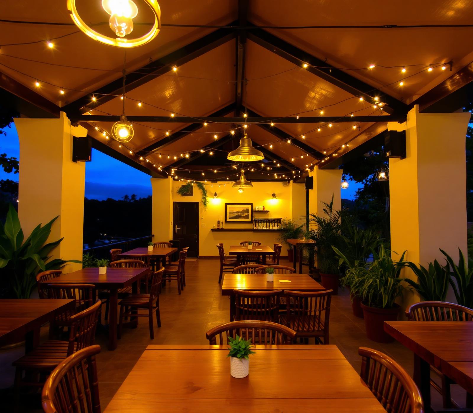 Café interior at dusk
